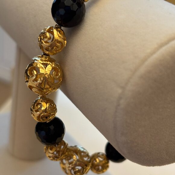 B Italy Bronzo Italia Gold Plated Black Crystal Bracelet - Picture 1 of 11